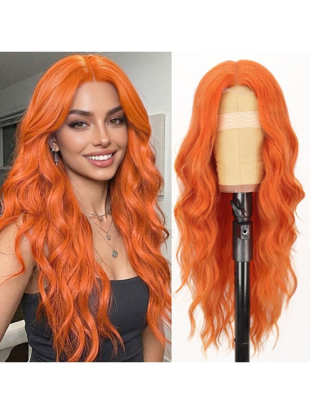 Women's Orange Lace Hairline 26 Inch Synthetic Heat Resistant Wavy Wigs